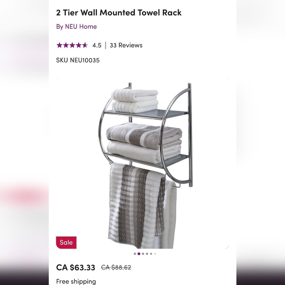2 Tier Wall Mounted Towel Rack